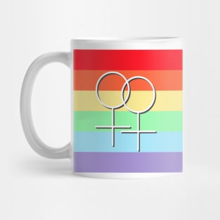 Lesbian Pride Symbol with LGBT Rainbow Flag Mug